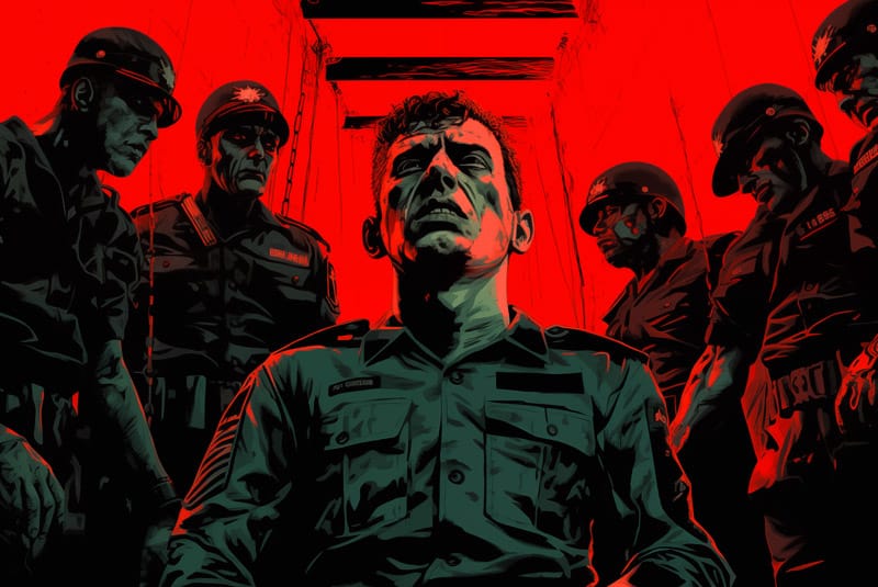 Ilustración de la violencia y corrupción militar de Colombia